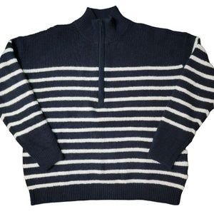 Style & Co. Blue White Striped 1/2 Zip Mock Neck Sweater